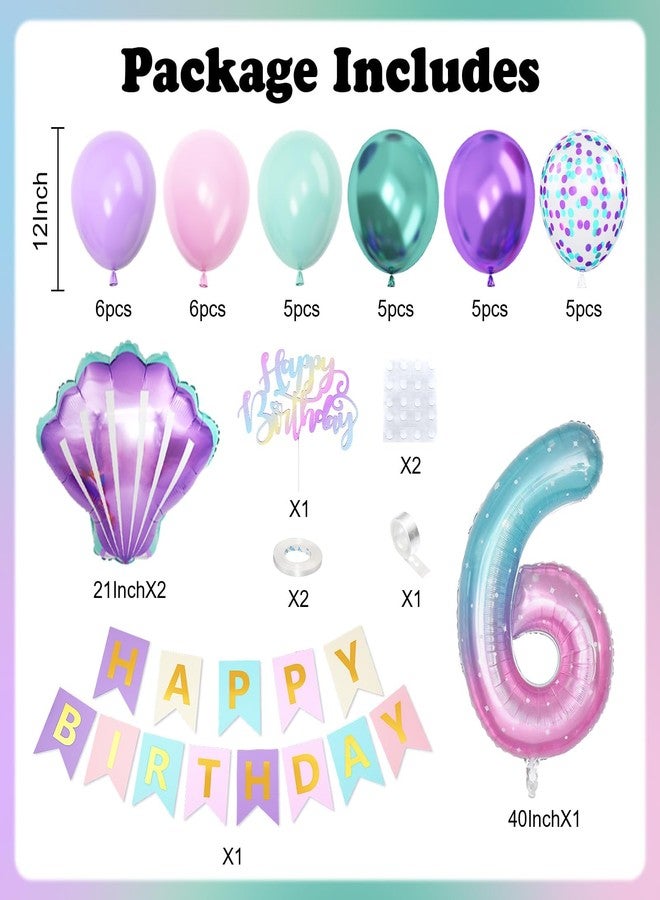 Vibzox 6th Mermaid Birthday Decoration for Girls,Pink Purple Green 6th Birthday Balloon Number 6 Seashell Foil Balloons Banner Mermaid Sea Party Decor Supplies for 6 Year Old - Image 2